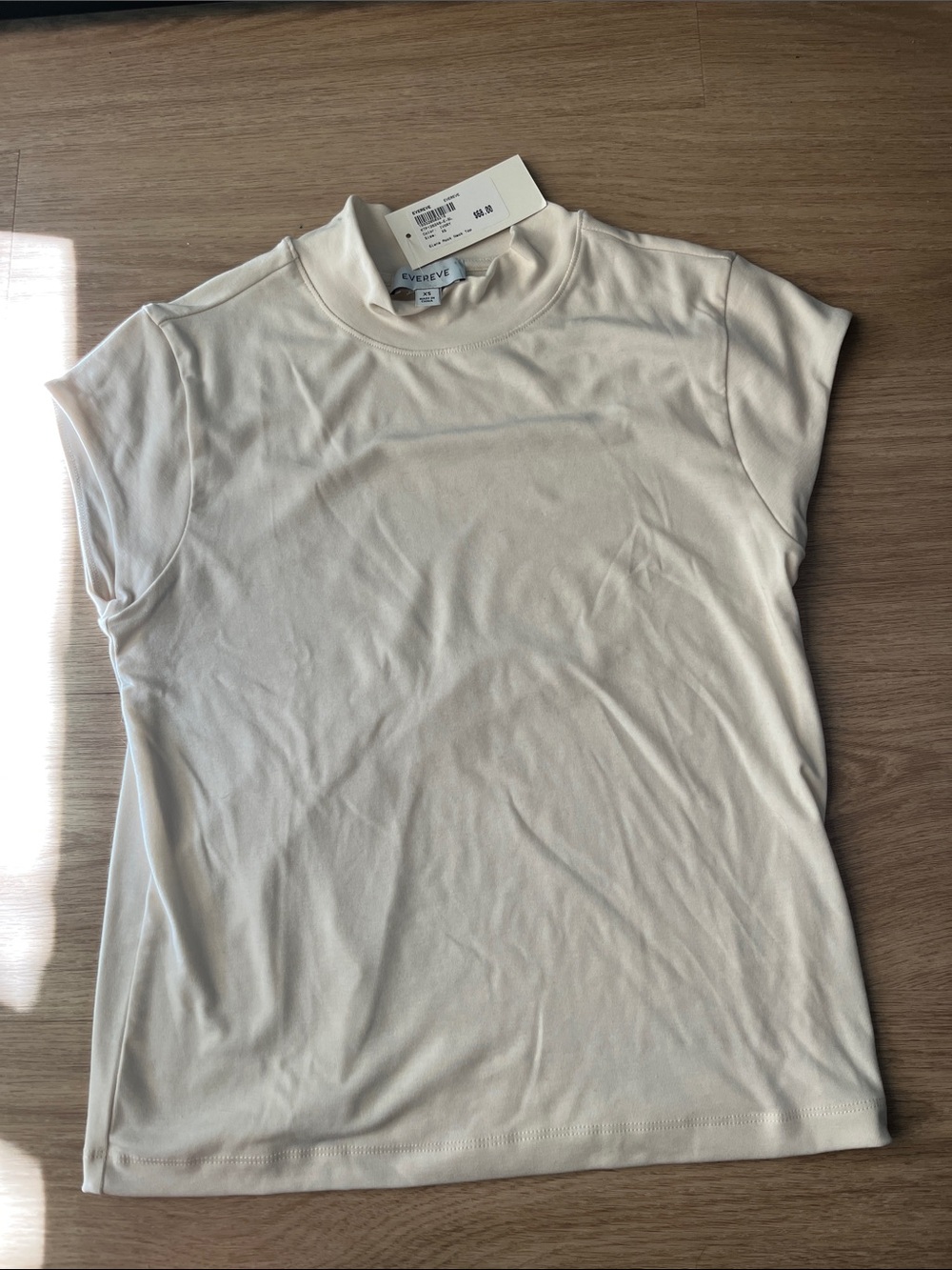 Evereve Cream Short Sleeve Mock Neck Tee